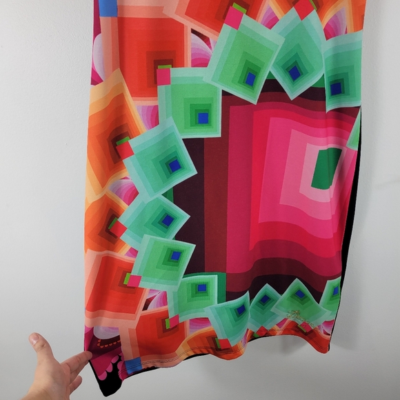 New Desigual Geometric Pixel Knit Sheer Mesh Sleeveless Knee Length Shift Dress - Picture 4 of 12